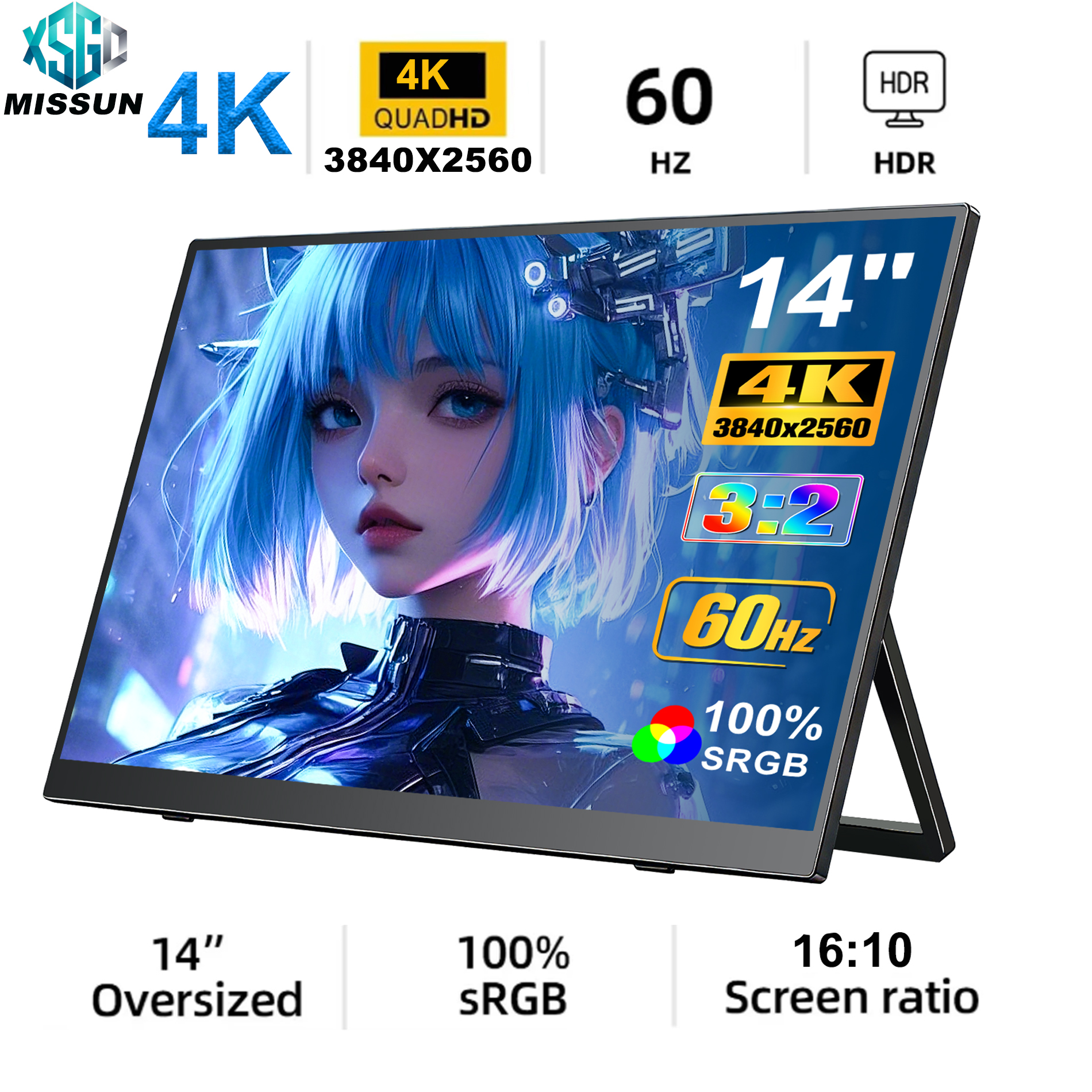 Phone Accessories Display Board - MISSUN 3840*2560 14-inch 4K Portable Monitor