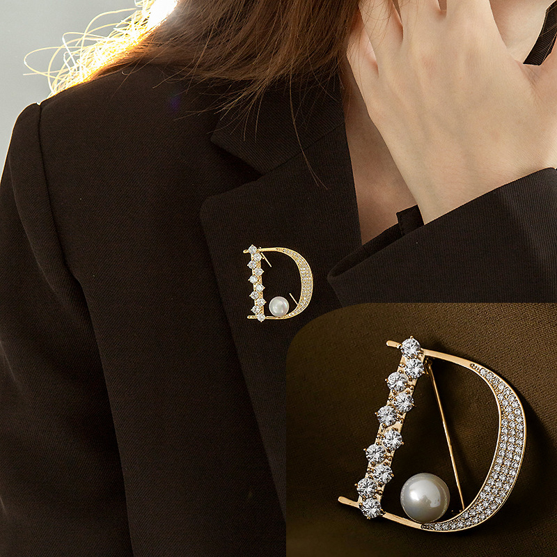 Phone Accessories Names - Luxury Rhinestone Letter D Brooches for