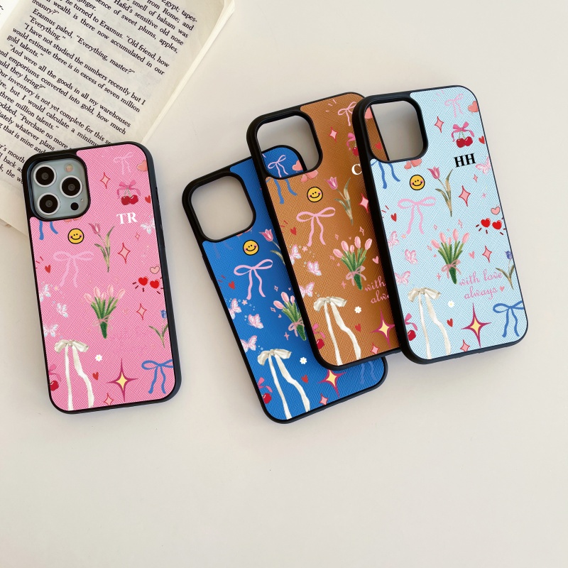 Phone Accessories Names - Custom Name Initials Blossom Flowers Leather