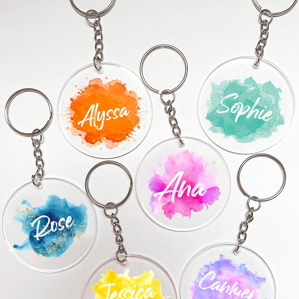 Phone Accessories Names - Personalized Keychain Pendant Watercolor Backgraund with